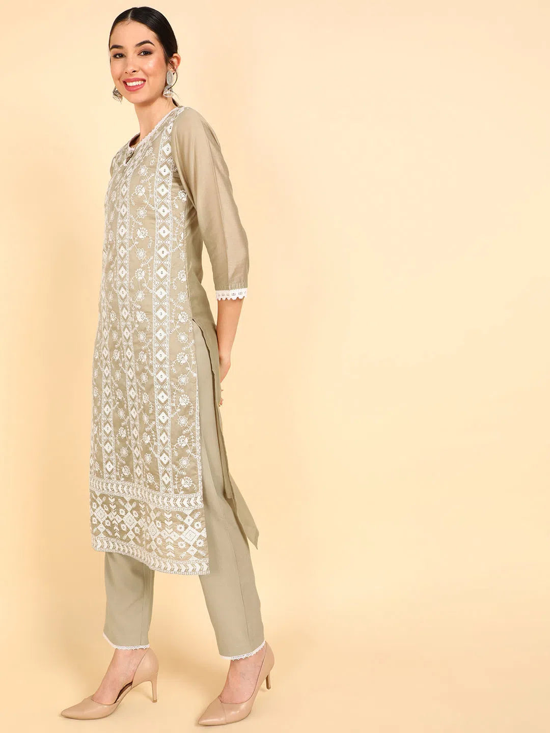 Ahika Poly Silk Embroidered Kurta Trousers With-PKSKD1346A_XS High Waist Slim Fit Ankle Length Ahika Poly Silk Embroidered Kurta Trousers With-PKSKD1346A_XS High Waist Slim Fit Ankle Length