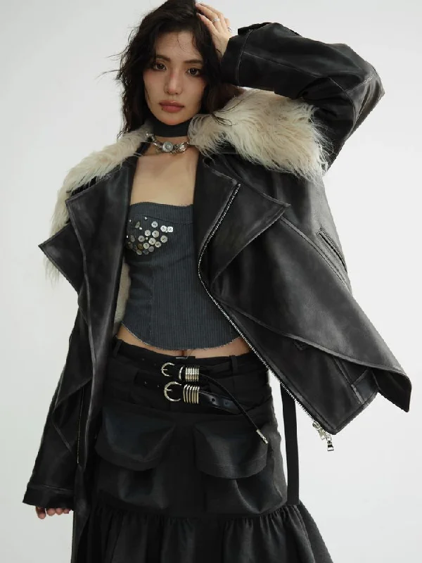 Fake Two Piece PU Leather Fur Jacket【s0000010925】 Fleece Jacket Down Jacket Feather Jacket Fake Two Piece PU Leather Fur Jacket【s0000010925】 Fleece Jacket Down Jacket Feather Jacket