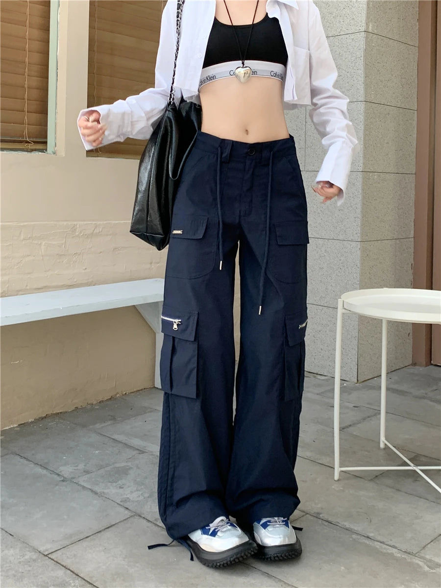 Advbridge Women's American Retro High Waist Straight Casual Cargo Pants Spring Autumn New Street Style Female Loose Wide Leg Trousers Wide Leg Loose Fit Mid Waist Advbridge Women's American Retro High Waist Straight Casual Cargo Pants Spring Autumn New Street Style Female Loose Wide Leg Trousers Wide Leg Loose Fit Mid Waist