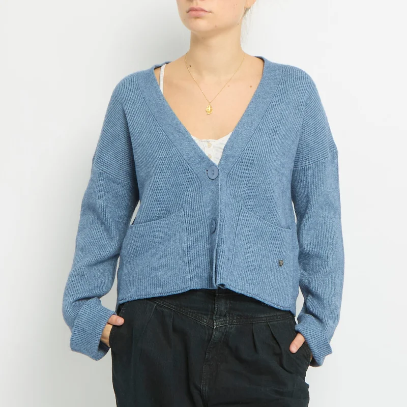 Ribbed Pocket Detail Knitted Cardigan -UK 14 Nylon Fabric Polyester Fabric Spandex Fabric