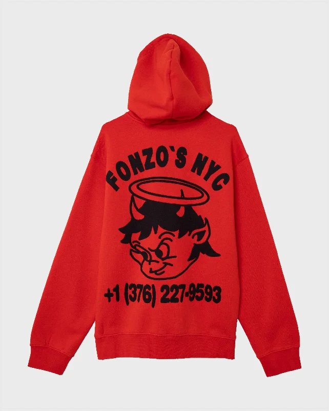 FONZO HOODIE / BRIGHT RED Hoodie with Tied Waist Feminine Flattering