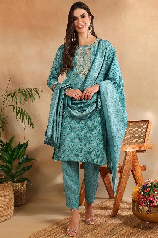 Ahika Sea Green Silk Blend Ombre Straight Kurta Trousers With Dupatta Trousers versatile functional