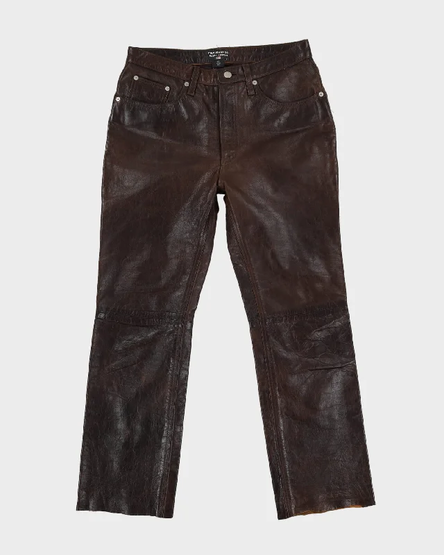 Vintage 90s Polo Jeans Ralph Lauren RL Brown Leather Trousers - W31 L28 Trousers Vintage Classic