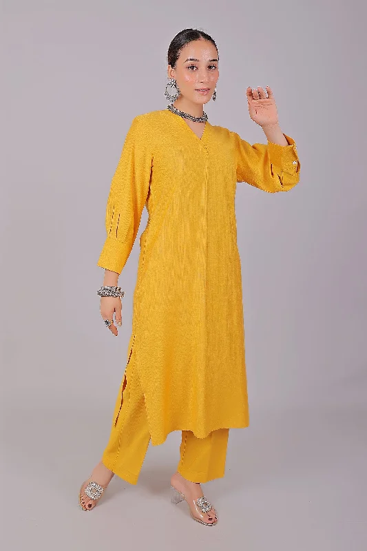 Bluesaanchi Women's Yellow Kurti With Trouser Pajama Set Skinny Trousers Denim Stretchy