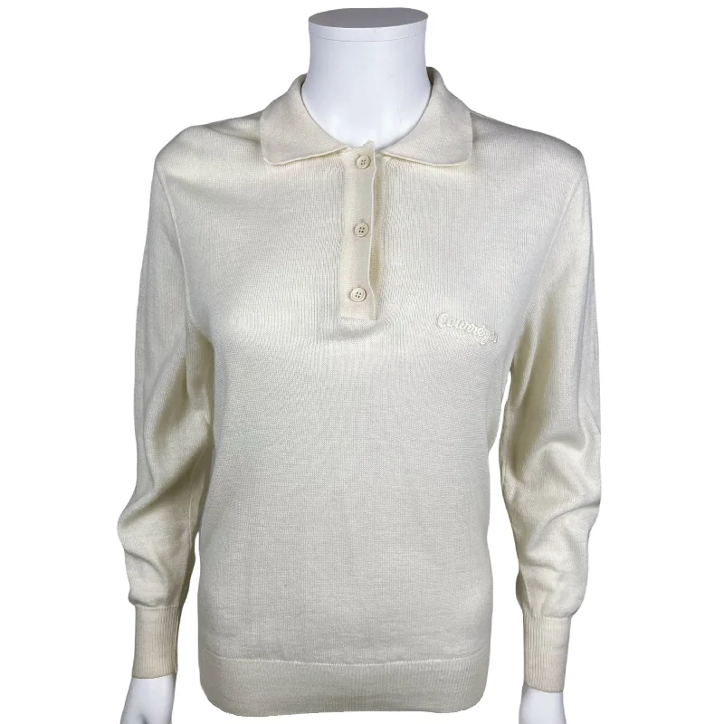 Vintage 1970s Courreges Logo Pullover Top Button Up Ladies M Cashmere Luxurious Pullover