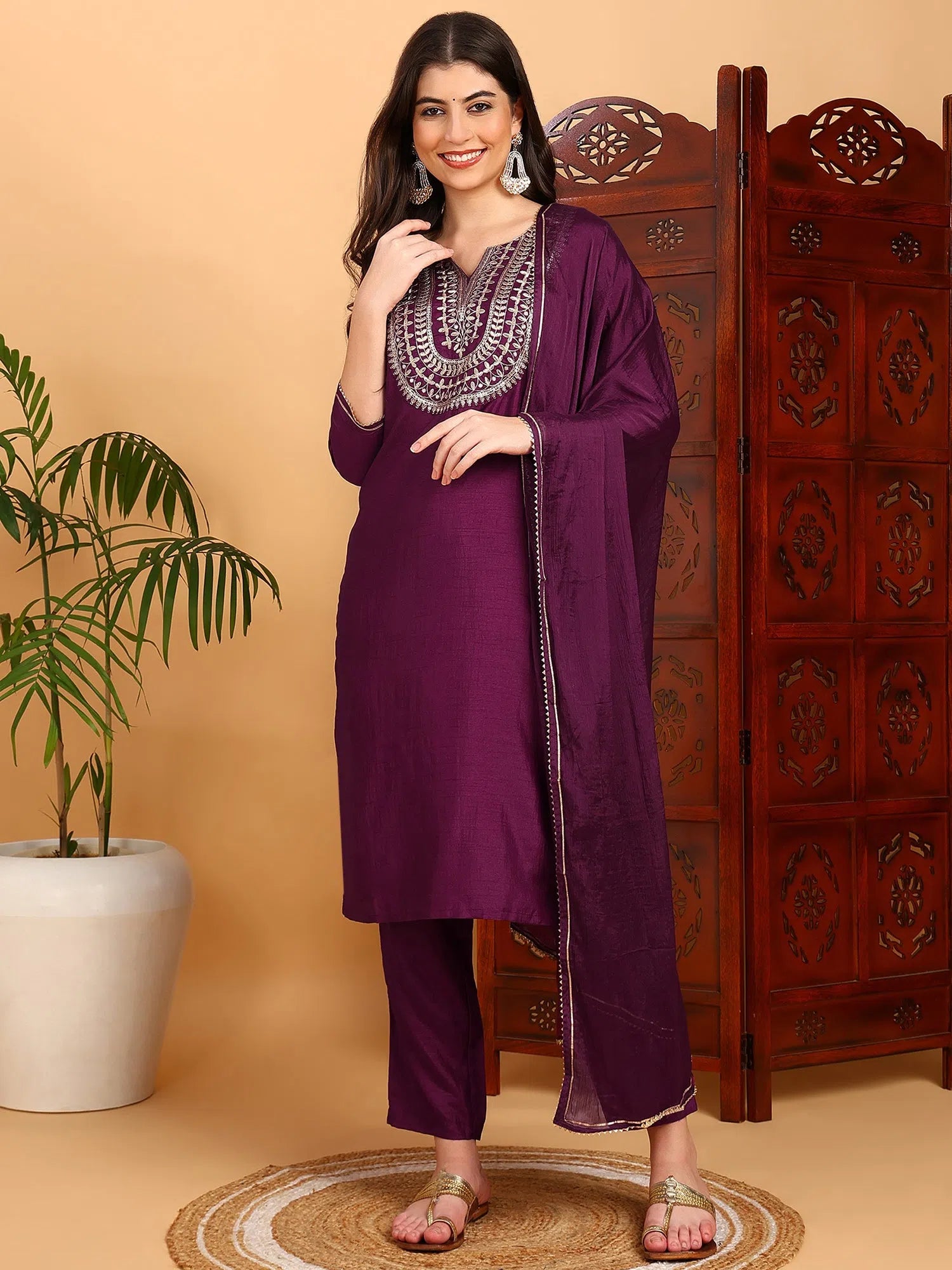 Ahika Women Silk Blend Embroidered Kurta Trouser-PKSKD1807_XS Trousers Culottes Wide Leg Ahika Women Silk Blend Embroidered Kurta Trouser-PKSKD1807_XS Trousers Culottes Wide Leg