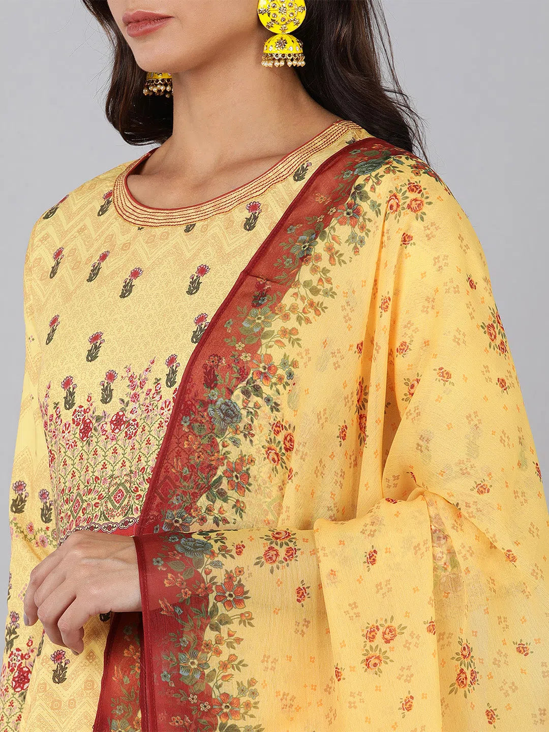 Ahika Poly Crepe Printed Kurta Trousers Dupatta-PKSKD1339_S Trousers Flared Retro