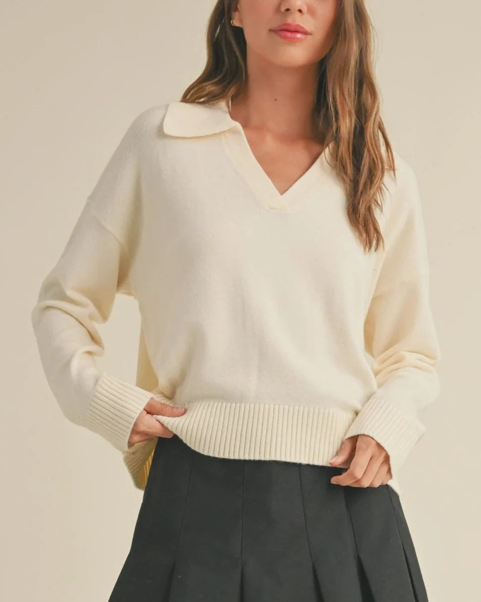 SOFT SWEATER TOP WITH COLLAR SWEATER Notch Collar Peter Pan Collar Cowl Neck