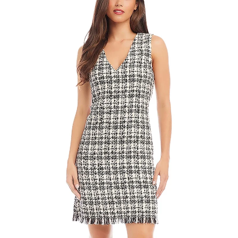 Womens Tweed Fringe Shift Dress