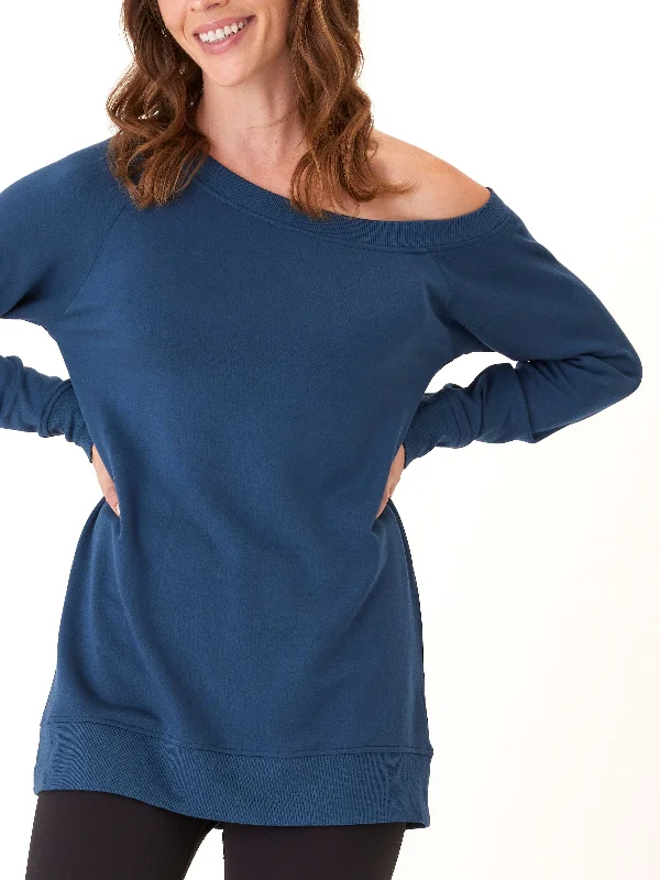 Ohara Feather Fleece Off Shoulder Sweatshirt Hoodie with Mock Neck Collared Structured Ohara Feather Fleece Off Shoulder Sweatshirt Hoodie with Mock Neck Collared Structured
