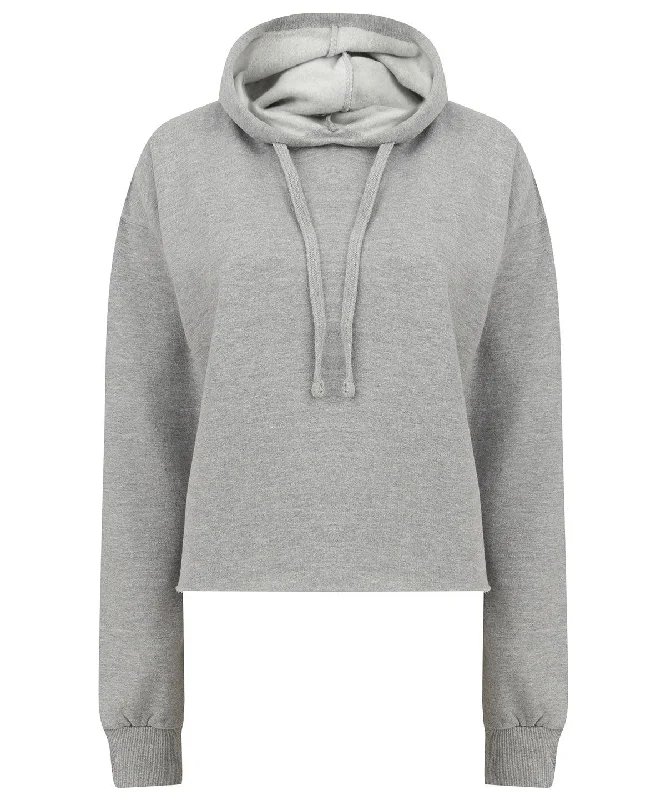 Heather Grey - Women's cropped slounge hoodie Hoodie with Color Block Contrast Stylish Heather Grey - Women's cropped slounge hoodie Hoodie with Color Block Contrast Stylish