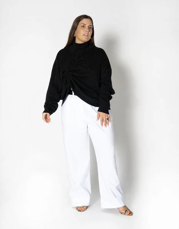 Drawstring Detail Knitted Sweatshirt Hoodie with Hidden Zipper Minimalist Clean