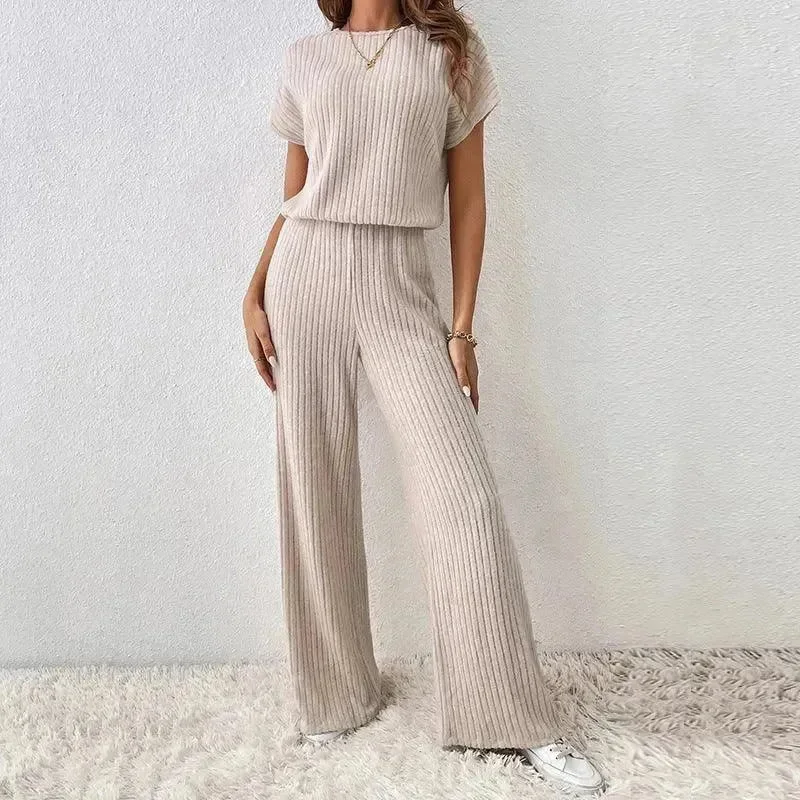 Round Neck Solid Color Fashion Knitted Top And Trousers Two-piece Set Trousers luxurious high-end Round Neck Solid Color Fashion Knitted Top And Trousers Two-piece Set Trousers luxurious high-end