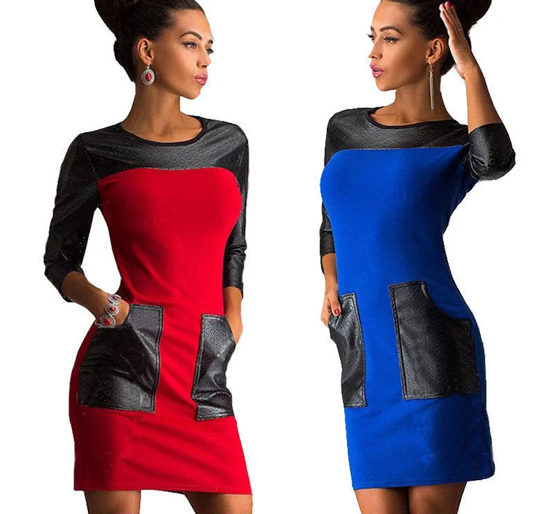 est Women Casual Patchwork Dress Fashion Popular Three Quarter Sleeve O-Neck Loose Spring Autumn Dress Plus Size S-XXL est Women Casual Patchwork Dress Fashion Popular Three Quarter Sleeve O-Neck Loose Spring Autumn Dress Plus Size S-XXL