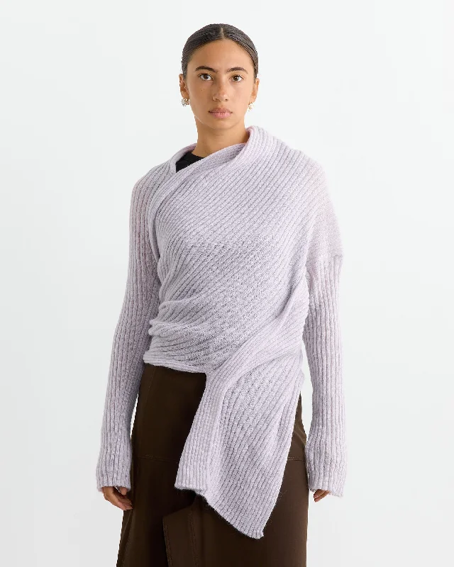 Asymmetrical Sweater in Lilac Velvet Chenille Corduroy