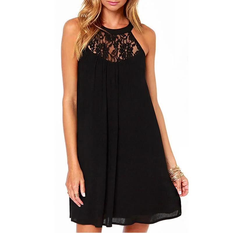 Women Casual Lace Chiffon Dresses Sleeveless Loose Party Mini Solid Dress Vestidos Plus Size Women Casual Lace Chiffon Dresses Sleeveless Loose Party Mini Solid Dress Vestidos Plus Size