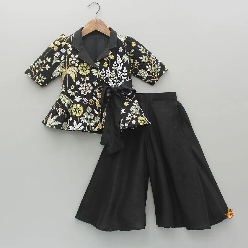 Pre Order: Embroidered Black Jacket Style Top And Flared Palazzo Cotton Jacket Linen Jacket Terry Jacket Pre Order: Embroidered Black Jacket Style Top And Flared Palazzo Cotton Jacket Linen Jacket Terry Jacket
