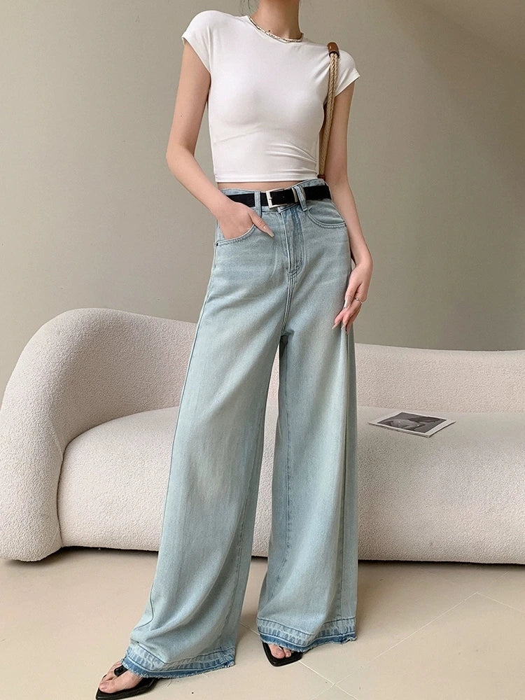 Advbridge Women's Burr Edge Design Wide Leg Jeans Cool Girl High Waisted Wash Blue Loose Thin Pants Female Casual Baggy Denim Trousers Cropped Trousers Casual Linen Advbridge Women's Burr Edge Design Wide Leg Jeans Cool Girl High Waisted Wash Blue Loose Thin Pants Female Casual Baggy Denim Trousers Cropped Trousers Casual Linen