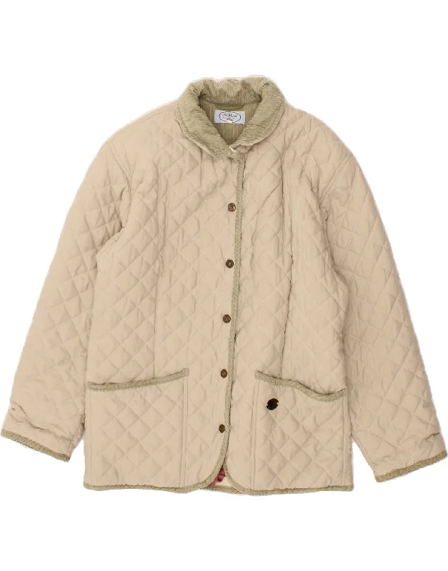 VINTAGE Womens Quilted Jacket IT 46 Large Beige Polyester Fleece Jacket Down Jacket Parka VINTAGE Womens Quilted Jacket IT 46 Large Beige Polyester Fleece Jacket Down Jacket Parka
