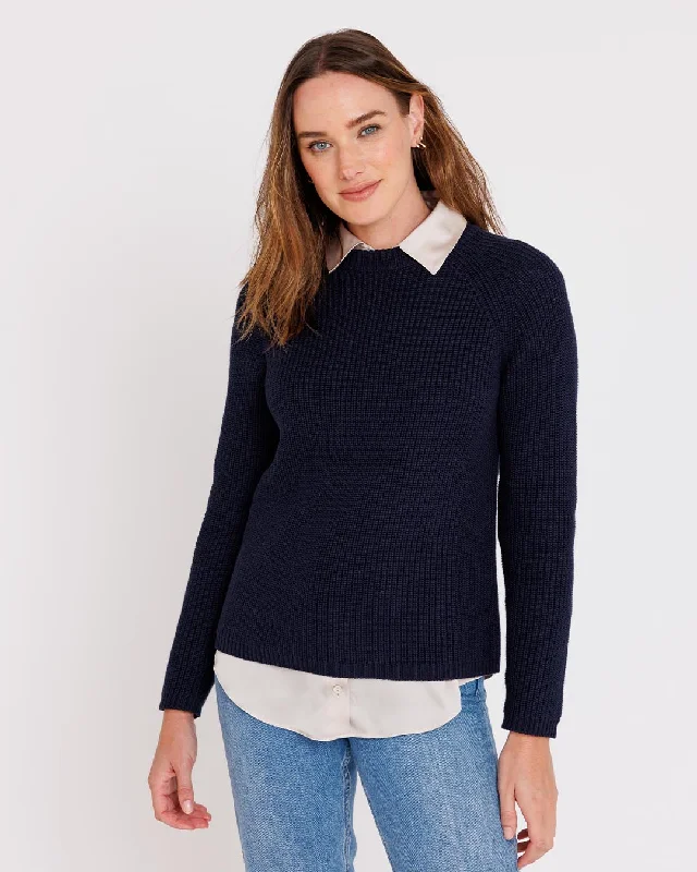 Womans Cotton Fisherman Crew Sweater in Navy - order size down, runs large Boxy Sweater Fitted Sweater A-Line