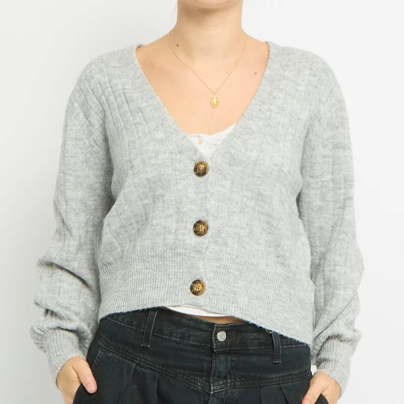 Low Cut Cropped Knitted Cardigan- UK 12 Collared Crew Neck Turtle Neck