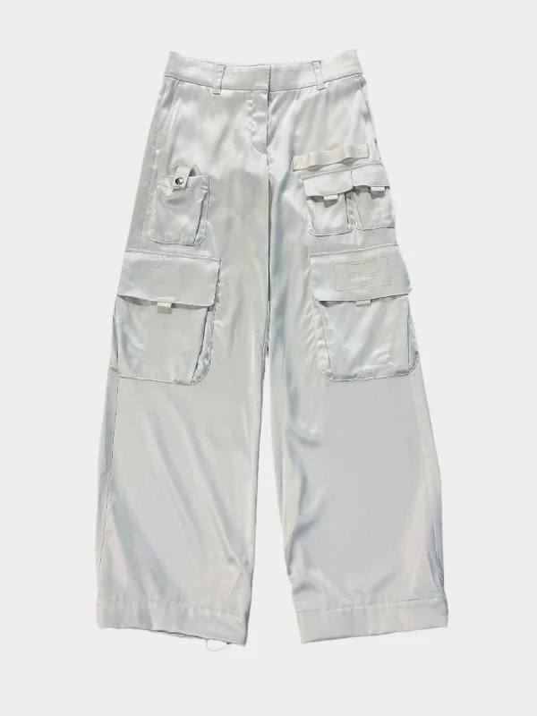 Satin Silver Cargo Trousers Trousers Modern Contemporary