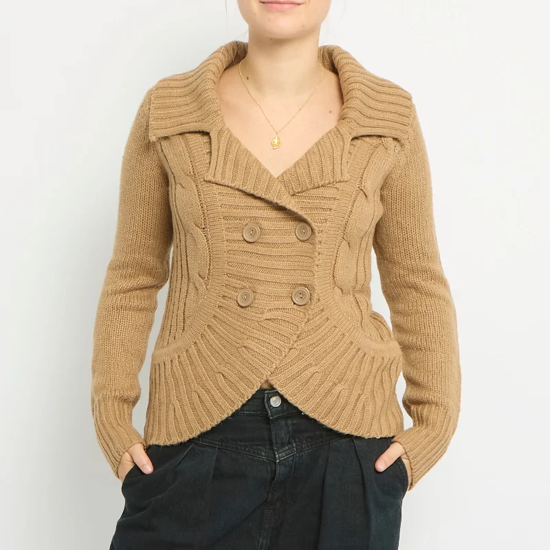 Chunky Knit Collared Wrap Cardigan-UK 12 Fitted Loose Oversized