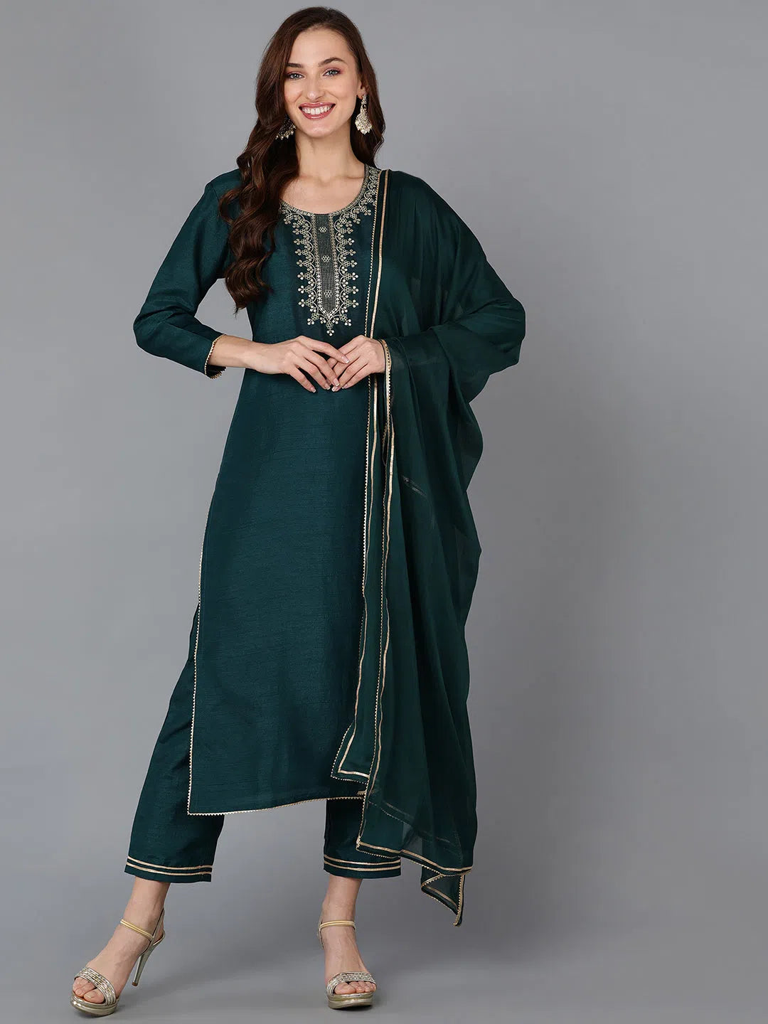 Ahika Women Silk Blend Embroidered Kurta Trousers-PKSKD1824_XS Trousers Cargo Utility
