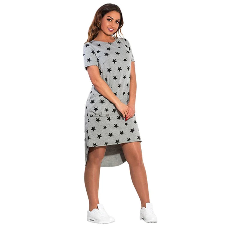 Fashion Print Star Summer Women Dresses bBg Sizes Plus Size Women Clothing Knee-Length Dress Casual Loose Dress