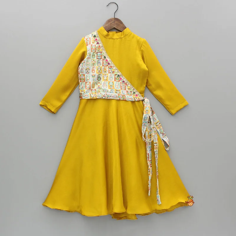Pre Order: Mustard Flared Kurti With Multicolour Printed One Shoulder Attached Jacket Herringbone Jacket Houndstooth Jacket Plaid Jacket Pre Order: Mustard Flared Kurti With Multicolour Printed One Shoulder Attached Jacket Herringbone Jacket Houndstooth Jacket Plaid Jacket