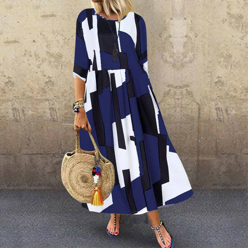 Ladies New Printed Plus Size Ladies Dress +