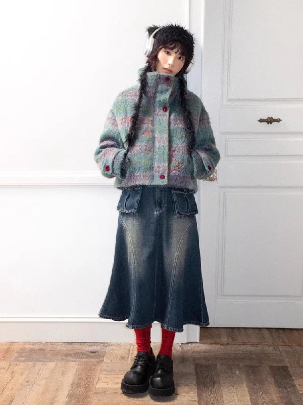 Embroidered plaid loose cotton jacket【s0000011128】 Satin Jacket Silk Jacket Chiffon Jacket Embroidered plaid loose cotton jacket【s0000011128】 Satin Jacket Silk Jacket Chiffon Jacket