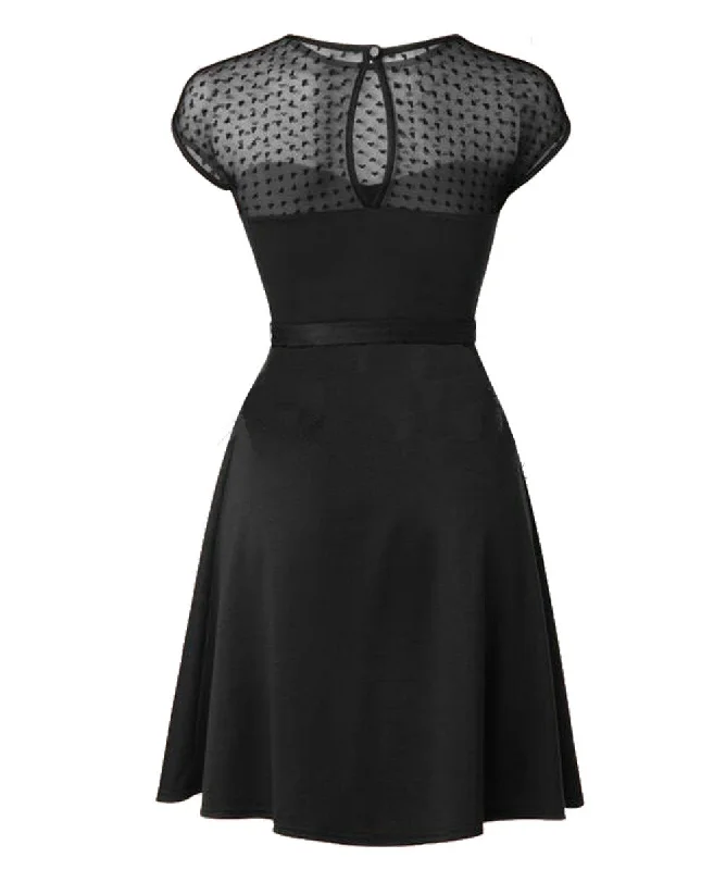 Heart Pattern Gauze Mesh Summer Dress Patchwork Swing Cocktail Bow Belt Women Little Black Dress Fashion Women Clothing Heart Pattern Gauze Mesh Summer Dress Patchwork Swing Cocktail Bow Belt Women Little Black Dress Fashion Women Clothing