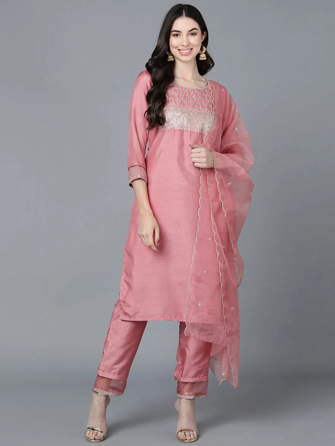 Ahika Poly Silk Embroidered Kurta Trouser With-PKSKD1159A_XS Trousers Striped Patterned Ahika Poly Silk Embroidered Kurta Trouser With-PKSKD1159A_XS Trousers Striped Patterned