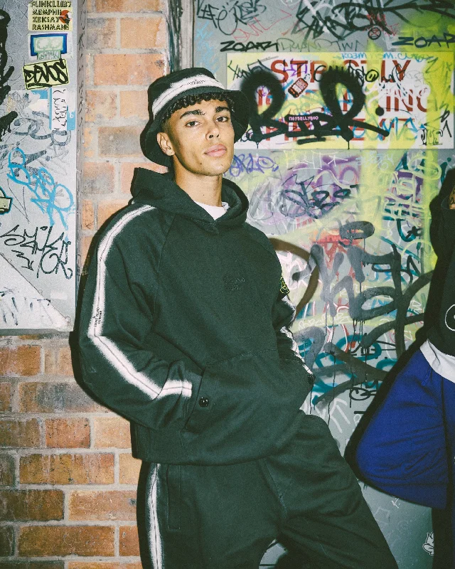 Supreme X Stone Island Stripe Hoodie Black Hoodie with Exposed Zipper Edgy Industrial Supreme X Stone Island Stripe Hoodie Black Hoodie with Exposed Zipper Edgy Industrial