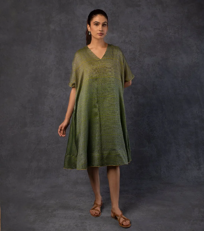Green Printed Ombre Chanderi Dress