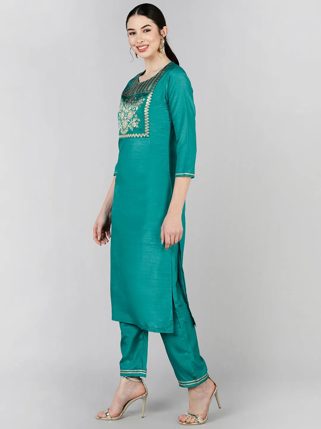 Ahika Poly Silk Yoke Design Kurta Trousers-PKSKD1316_S Trousers Capri Summer
