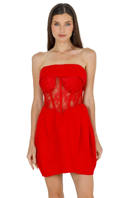 Daisy Strapless Lace Corset Dress (Red)