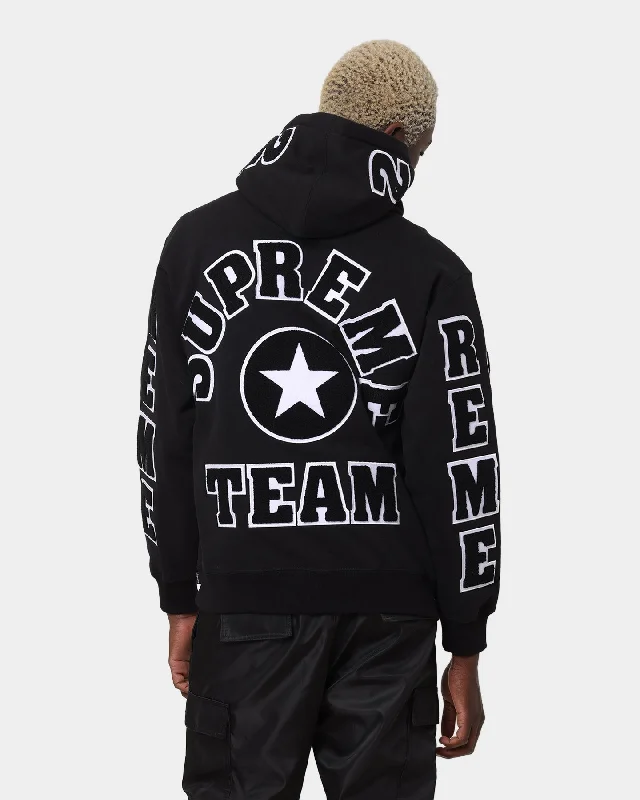 Supreme Team Chenille Hoodie Black Hoodie with Elastic Cuffs Stretchable Comfortable Supreme Team Chenille Hoodie Black Hoodie with Elastic Cuffs Stretchable Comfortable