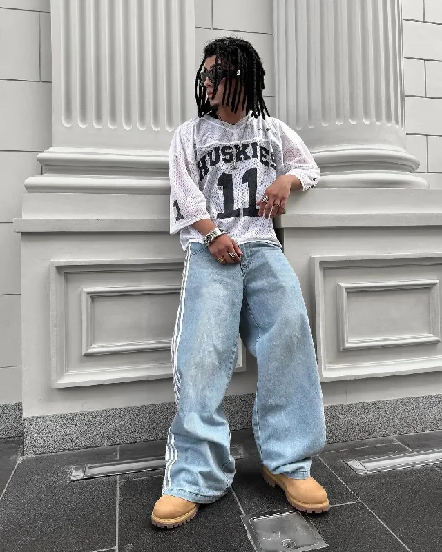 Advbridge 90s Streetwear Y2K Casual Jeans Harajuku Classic Striped Light Blue Jeans Graphic Embroidery High Waist Straight Pants Baggy Trousers Men Women Trousers Travel Practical