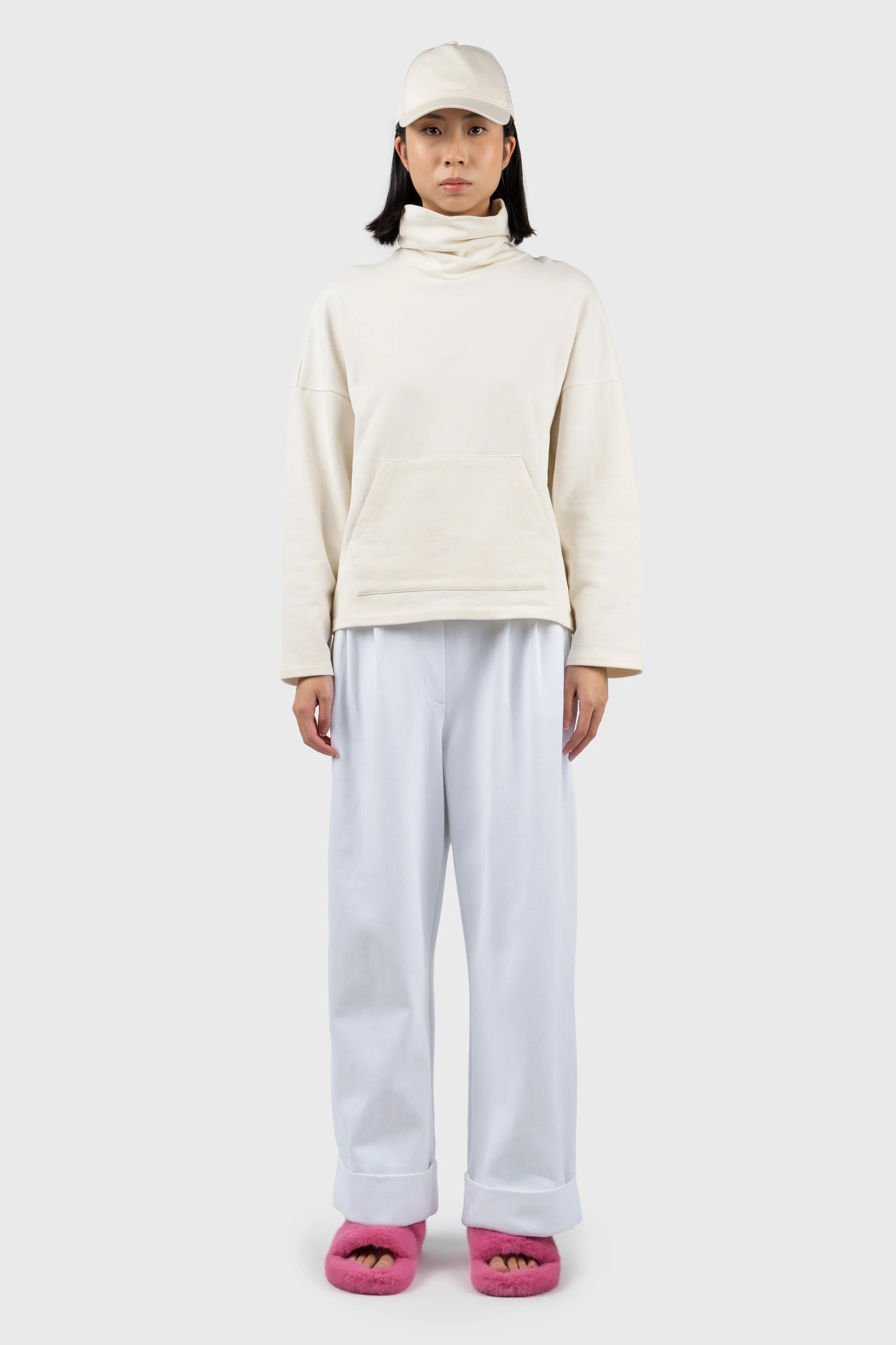 Funnel Neck Sweatshirt with dropped shoulder Hoodie with Elastic Cuffs Stretchable Comfortable