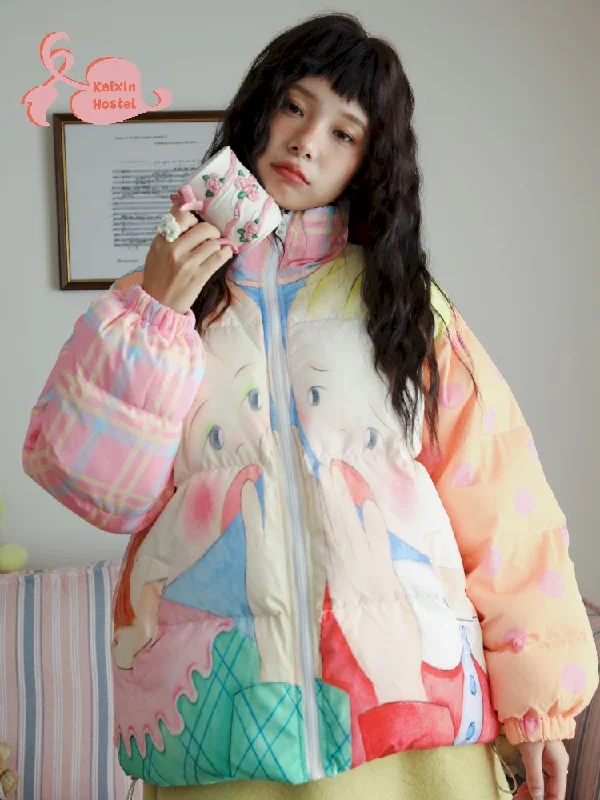 Illustration Colorblocking Warm Jacket【s0000011155】 Hoodie Zip-Up Jacket Button-Up Jacket Illustration Colorblocking Warm Jacket【s0000011155】 Hoodie Zip-Up Jacket Button-Up Jacket