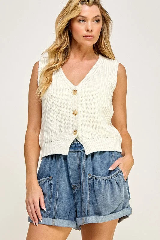 ALL SEASONS CHUNKY CASUAL SWEATER VEST Toggled Drawstring Belted