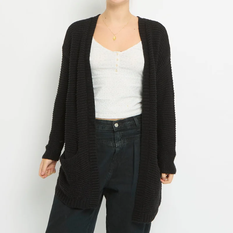 Ribbed Chunky Knit Long Cardigan- UK 14 Welt Pockets Slit Pockets Flap Pockets