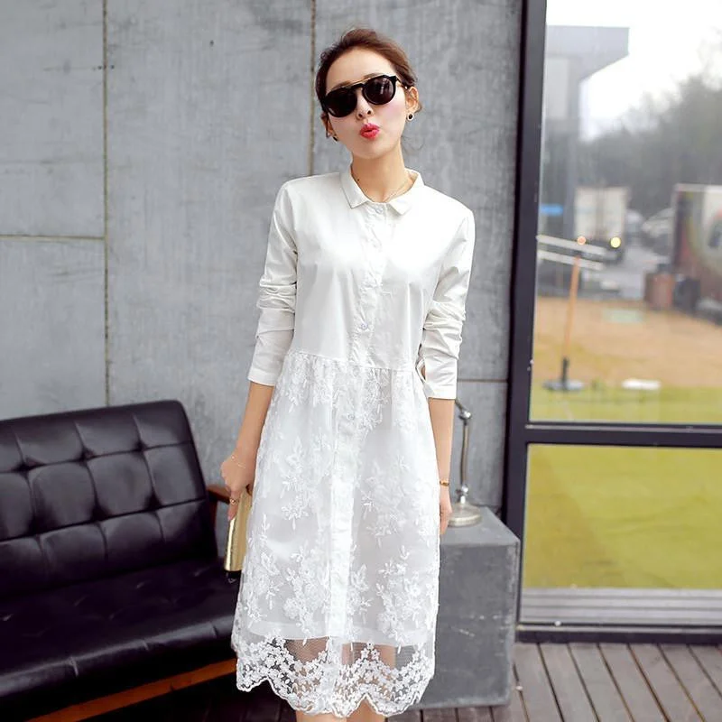 White lace dress arrival women summer dress long sleeve cute casual dresses Vestidos roupas femininas