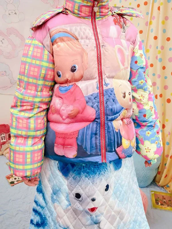 Retro Switching Printed Warm Down Jacket【s0000006672】 Notch Collar Peter Pan Collar Cowl Neck Retro Switching Printed Warm Down Jacket【s0000006672】 Notch Collar Peter Pan Collar Cowl Neck
