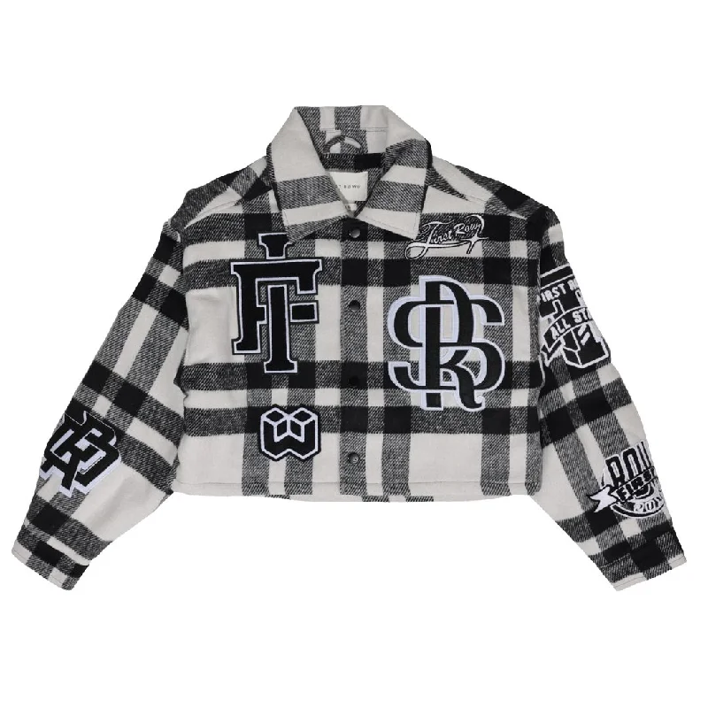 First Row All Over Logo Multi Patches Shacket "Black Women's Jacket" Insulated Jacket Fitted Jacket Loose Jacket First Row All Over Logo Multi Patches Shacket "Black Women's Jacket" Insulated Jacket Fitted Jacket Loose Jacket