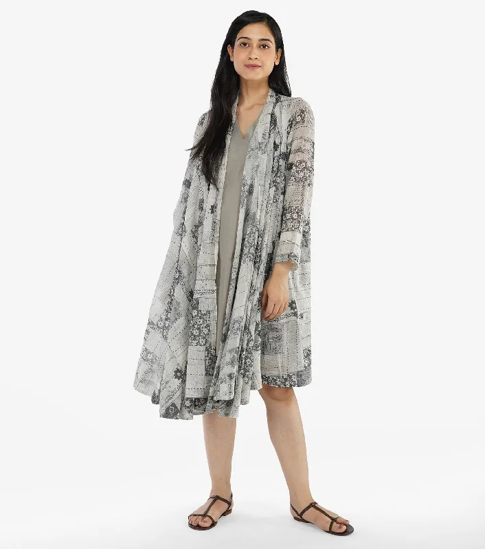 Grey silk printed cape dress