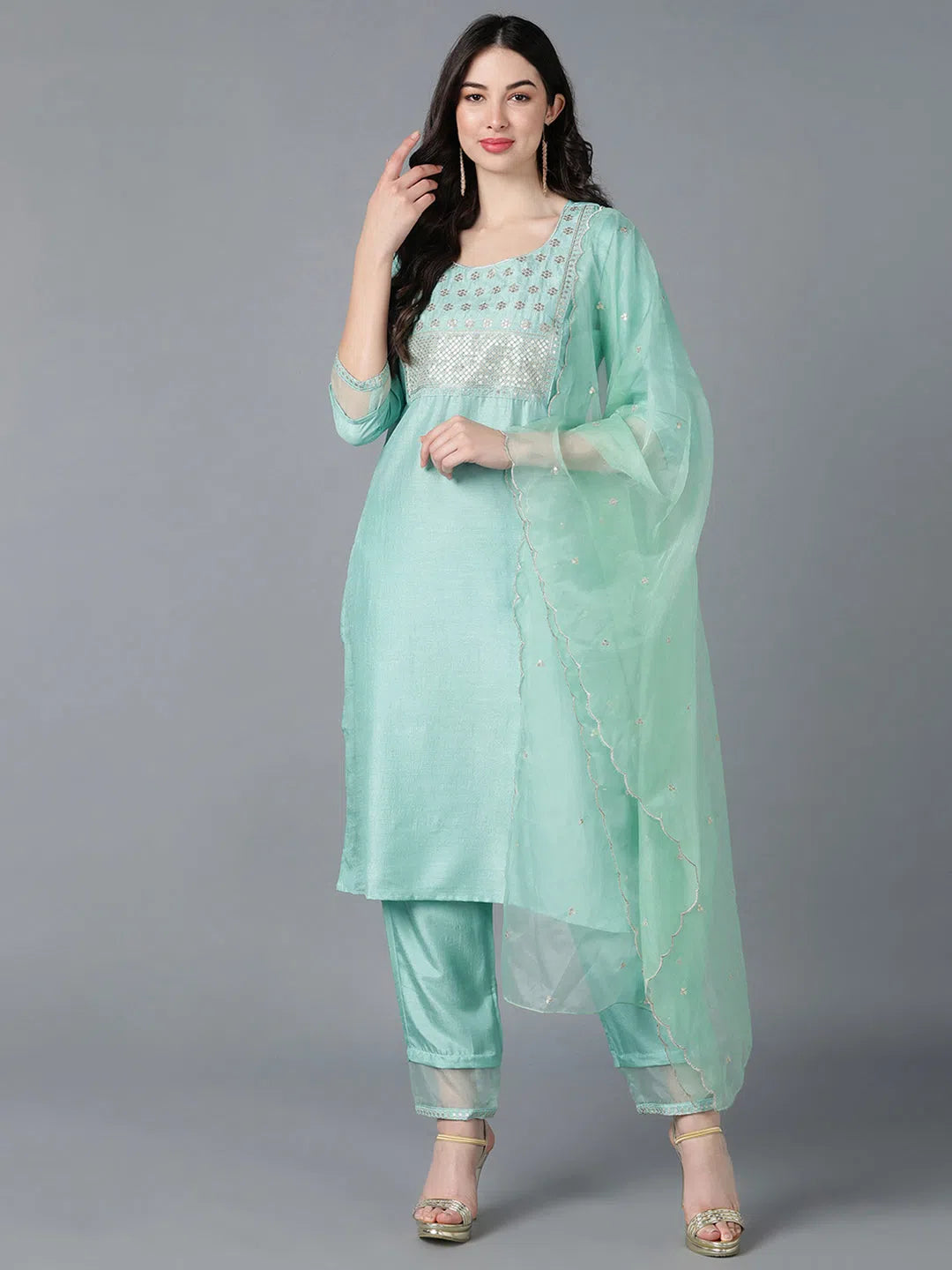 Ahika Poly Silk Embroidered Kurta Trousers With-PKSKD1157A_XS Trousers Plaid Checkered Ahika Poly Silk Embroidered Kurta Trousers With-PKSKD1157A_XS Trousers Plaid Checkered