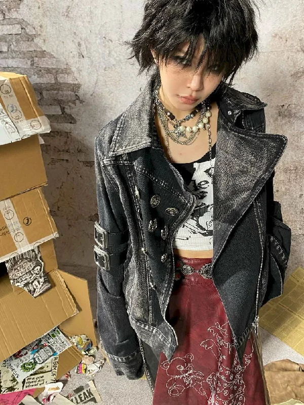Leather Slanted Lapel Jacket【s0000010875】 Snapped Jacket Toggled Jacket Drawstring Jacket Leather Slanted Lapel Jacket【s0000010875】 Snapped Jacket Toggled Jacket Drawstring Jacket